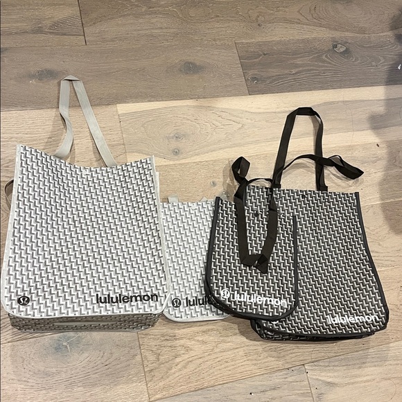 lululemon athletica Handbags - 4 Lululemon reusable Gray, Blackish Brown & cream Tote Bags Set 2 small 2 large